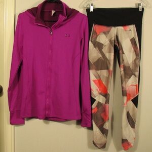 Under Armour Pink Jacket & Multi Colored Leggings Set